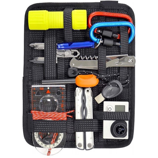 Portable Elastic Band Organizer Board - With Zipper Pocket & Multiple Stretch Straps Hanging Travel Insert for Cables/Cosmetics