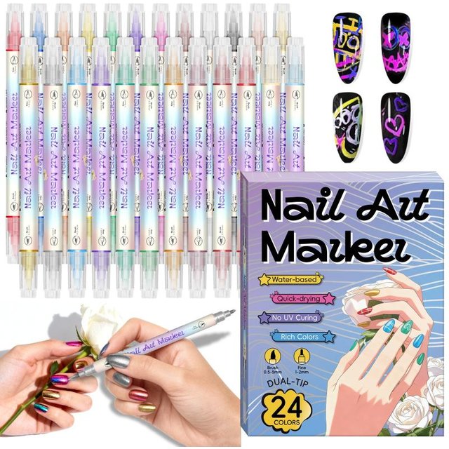 (HB05)12/24 Color Nail Art Pens 0.5MM Nail Polish Pens Drawing Painting Point Liner Painted Pen Kit