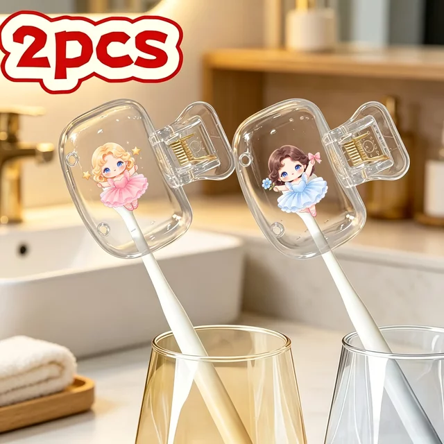 2pcs Light Blue Ballet Princess Toothbrush Head Cover Perfect for Home And Travel Use Daily Necessities Lovely Gift for Girls