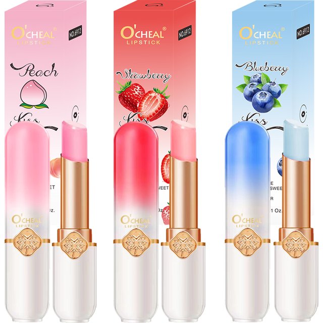 O'CHEAL Color Fruit Lipstick Peach Temperature Changing Lip Balm Moisturizing Waterproof Long Lasting Moisturizes Lip Balm