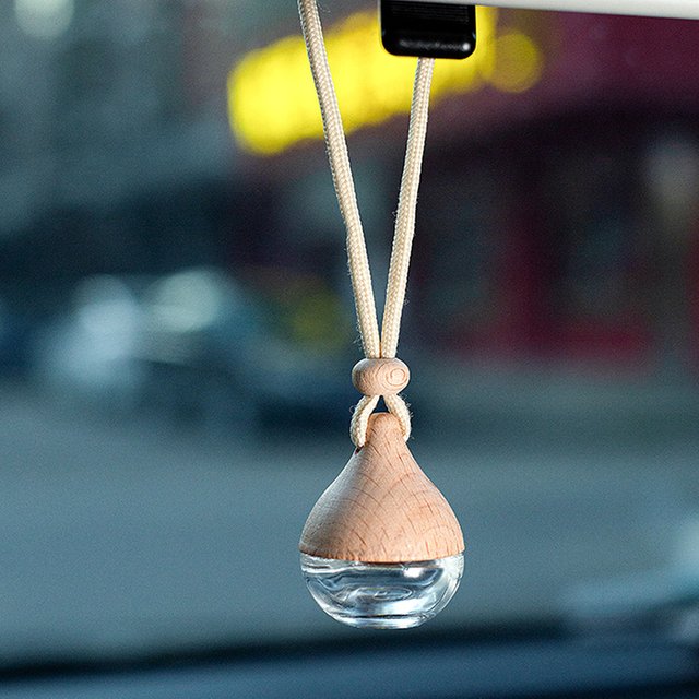 Bouteille vide en verre de parfum pendentif désodorisant de voiture de 6ML avec des bouchons en bois