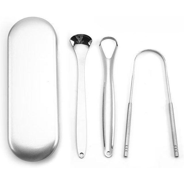 Stainless Steel Tongue Scraper Set with Portable Case Odorless, Oral Care Tool for Fresh Breath Tongue Cleaning Plate