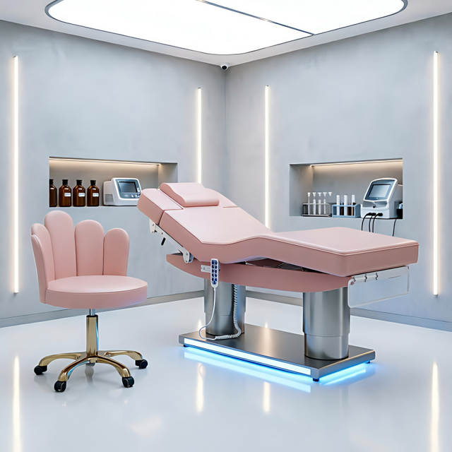 Electric PU Leather Spa Facial Bed With Memory Foam Cushion And Adjustable Massage Table For Salon Clinic Use