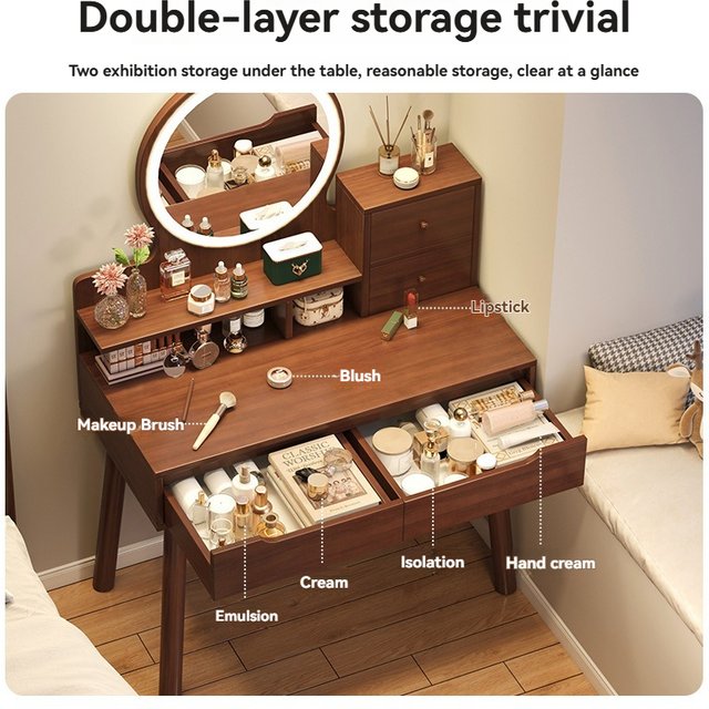 New Chinese style light luxury dressing table, bedroom dressing table, simple small-sized makeup storage desk, integrated dressi