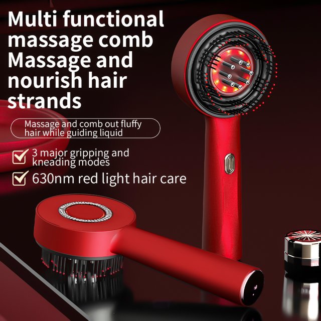 Scalp Massage Comb Red Light 3 Modes Rechargeable Hair Care Comb with Liquid Applicator 72 Round Teeth for Scalp Relaxation