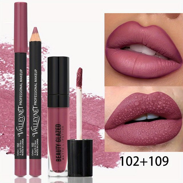 2pcs Wooden Lipstick Pens with 1pc Matte Lip Gloss Set, Long-Lasting,Resistant,Waterproof,Ideal Beauty Products for Gifting.