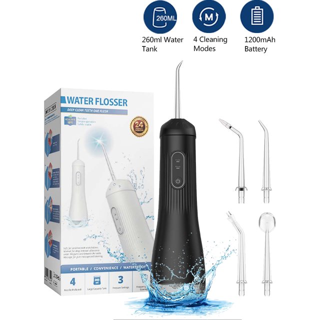 Oral Irrigator Portable Dental Water Flosser Teeth Whitening Rechargeable Waterproof Dental Water Jet Floss 260ML Teeth Cleaner