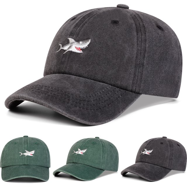 Children Shark Embroidered Washed Baseball Cap Spring Autumn Outdoor Adjustable Casual Hats Boy Girl Travel Sunscreen Hat