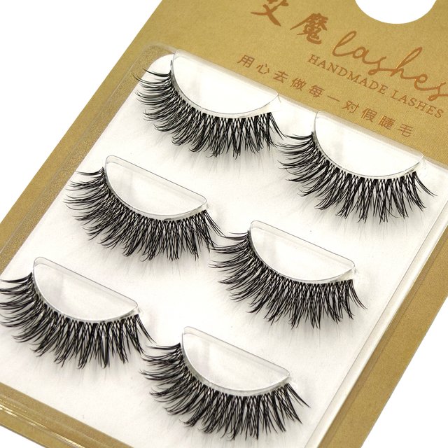 HBZGTLAD 3 Pair Set Cat Eyelash Fluffy Manga Dramatic False Eyelash Soft Cross Fairy Artificial Mink Eyelash Stretching Makeup