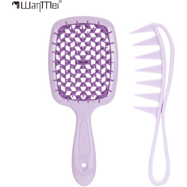2PCS Professional Hair Comb Set Air Cushion Scalp Massage Shampoo Brush & Wide Teeth Detangling Comb Salon Hairdressing Tools