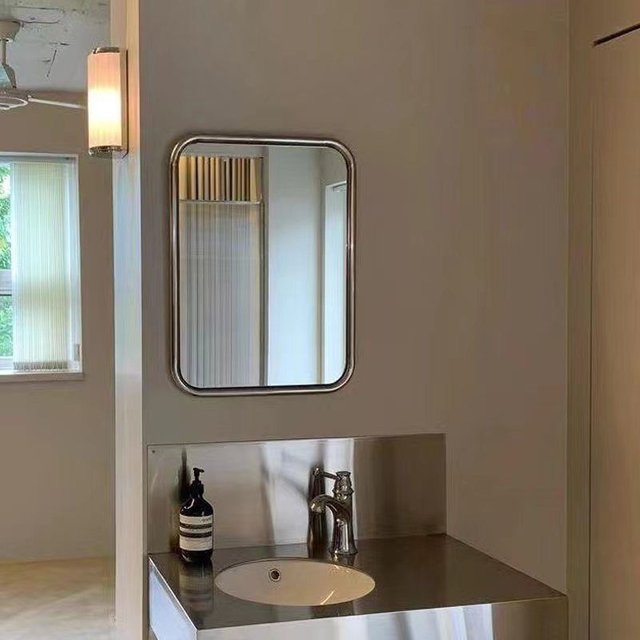 Stainless Steel Bathroom Mirror, High Aesthetic Desktop Makeup Wall Mounted Square Bedroom Vanity Mirror