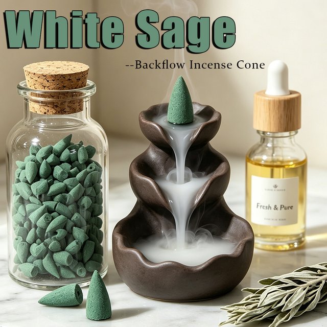 Cônes d'encens à rétroflux parfumés à la sauge blanche, parfum aromatique naturel, poudre d'encens à la sauge blanche, imprégnés d'huiles essentielles, avec un parfum riche et durable, parfaits pour