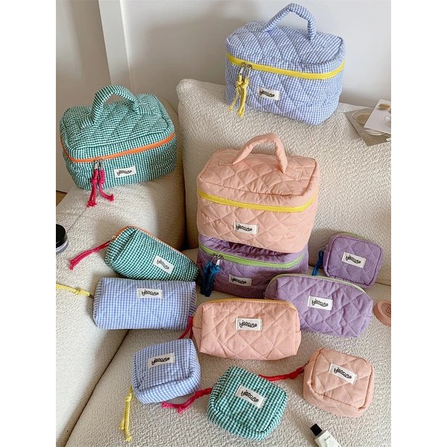 3/1Pcs Creative Plaid Makeup Bag,Large Capacity Makeup Brush Storage Bag,Portable Handheld Travel Bag For Going Out