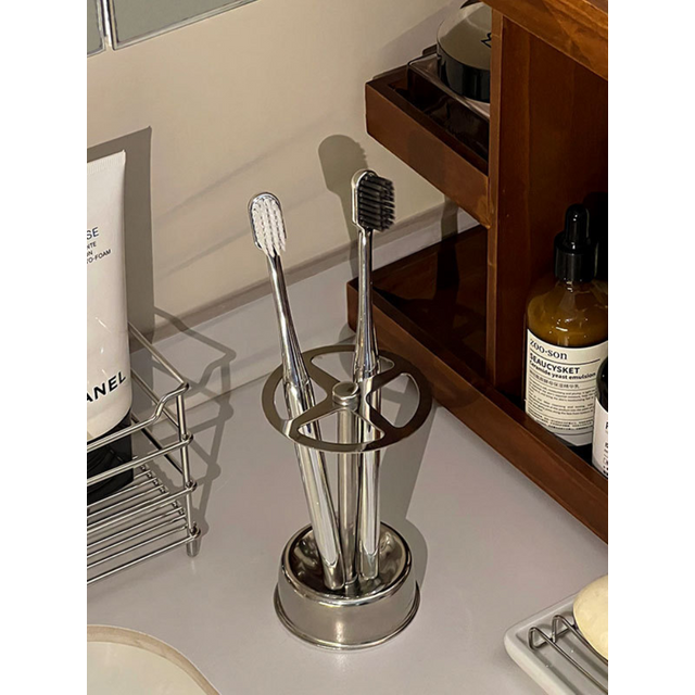 1Pcs Toothbrush Holder Stainless Steel Toothpaste Stand Shelves Bathroom Organizer Freestand Stationery Makeup Brush Storage