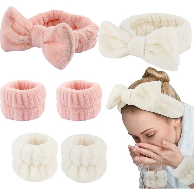 Bow Headband Wristband Set Towel Elastic Soft Washing Face Shower Make Up Yoga Sports Skincare Headband for women Girls
