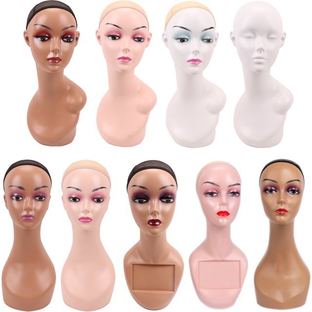 Nunify 1Pcs Realistic Wig Display Mannequin Head With Makeup Dark Skin High Neck Head Mannequin For Display Wigs And Jewelry