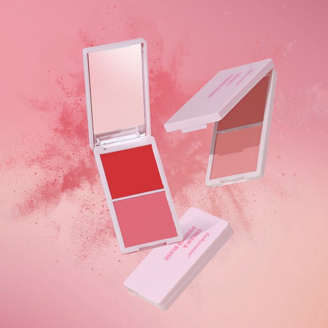 Crème & poudre Blush Duo longue tenue finition mate et rosée haute pigment rose bonbon pêche Blush