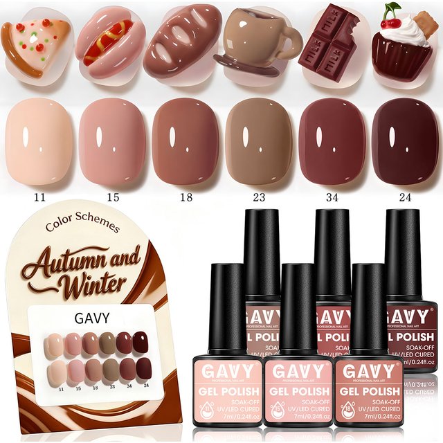 6-Color Autumn and Winter Gel Nail Polish Set, Coffee Brown Series Uv Led Removable Nail Gel, Long-Lasting Daily Nail Polish Set (for women)