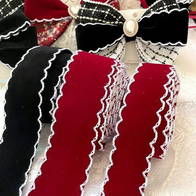 Rubans en dentelle floqués pour automne et hiver, sous-ceinture de Style parfum, matériel d'arc fait à la main, accessoires de bijoux pour nœuds de cheveux, DIY
