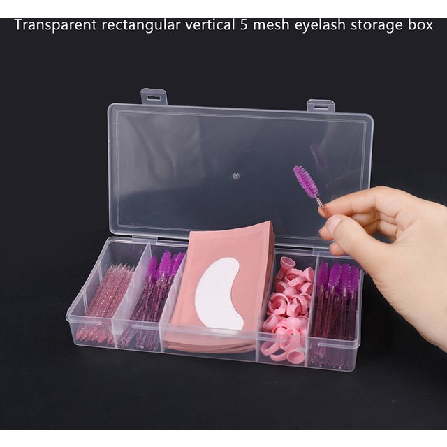 Transparent With Cover Rectangle Vertical 5 Grid Eyelash Extension Tool Storage Box Glue Tweezer Holder Makeup Organizer