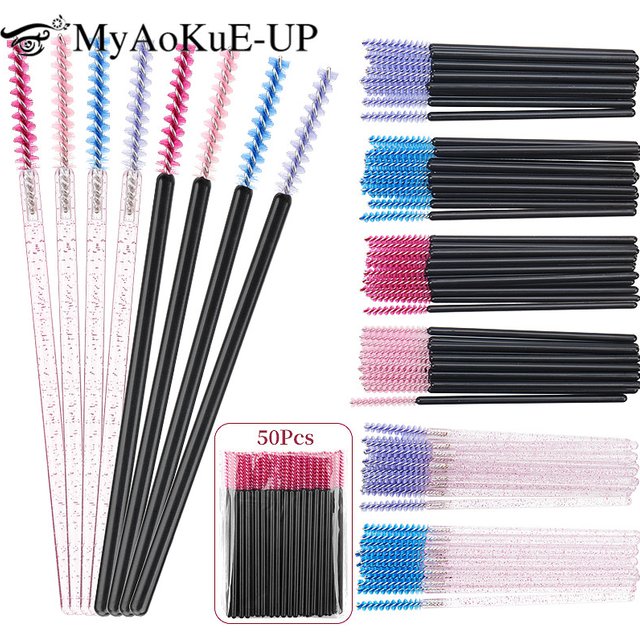 50pcs Disposable Makeup Brush Eyelash Microbrush Mascara Wands Cosmetics Applicator Eyebrow Micro Brush Lash Extension Supplies