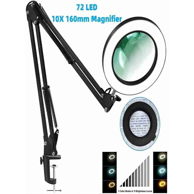 72LED 8X/10X NEW Illuminated Magnifier USB 3 Colors LED Magnifying Glass for Soldering Iron Repair/Table Lamp/Skincare Beauty