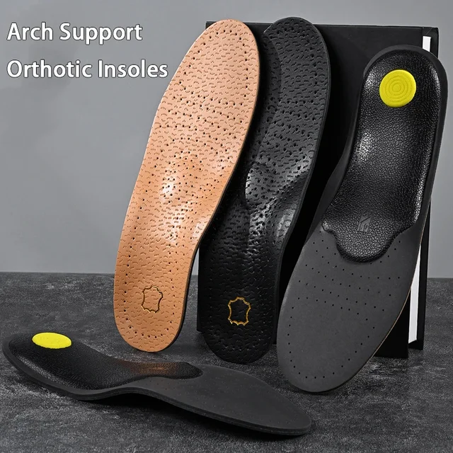 Genuine Leather Arch Support Insoles for men, Breathable Deodorant Shoe Inserts, Shock Absorbing Heel Cushion Foot Pads
