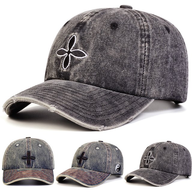 Unisex Cross Flower Embroidery Wash Baseball Caps Spring and Autumn Outdoor Adjustable Casual Hats Sunscreen Hat Sports Cap