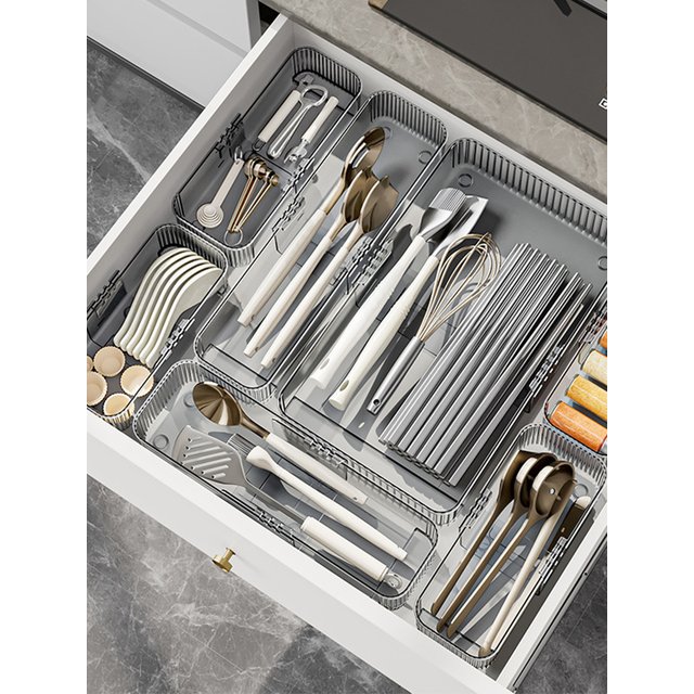 Expandable Drawer Organizer – Plastic Modular Divider Bins for Kitchen Flatware,Makeup,Bathroom&Office Storage, Customizable Fit