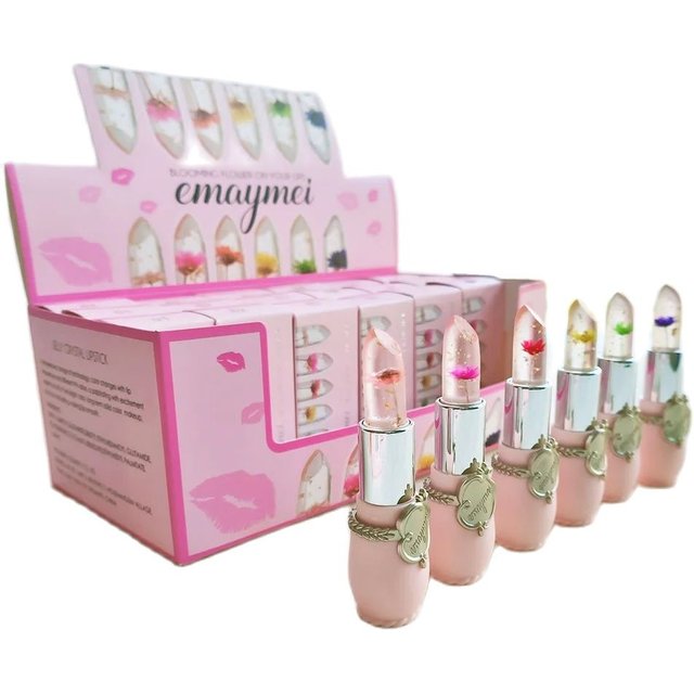 Wholesale 24 PCS Lip Balm Set Flowers Jelly Colour Changing Lipsticks Long Lasting Moisturizing Jelly Warm Pink Lipstick