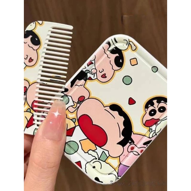 New Anime Accessories Xiao Xin Cute Folding Small Mirror With Comb Mini Portable Outdoor Makeup Mirror Comb Integrated Gift