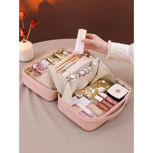 Large Capacity Waterproof PU Leather Makeup Bag Women's Portable Travel Cosmetic Storage Bag Skin Care Wash Bag