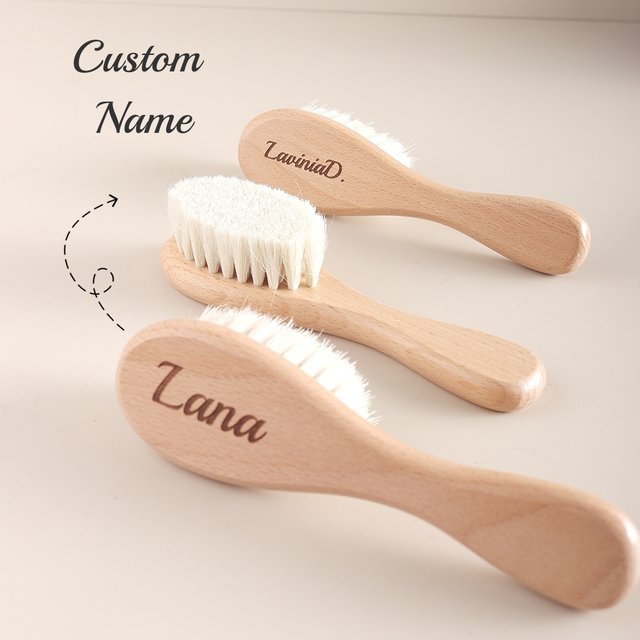 Personalized Baby Cradle Cap Brush - Natural Wool & Beechwood Handle, Gentle Newborn Scalp Massager and Shampoo Brush, Baby Gift