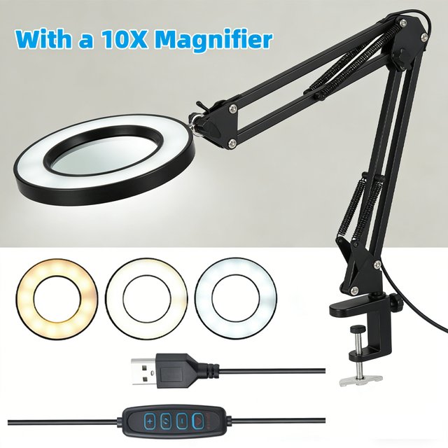 72LED 8X/10X NEUE Beleuchtete Lupe USB 3 Farben LED-Vergrößerungsglas für Lötkolben-Reparatur/Tischlampe/Hautpflege-Schönheitsanwendungen