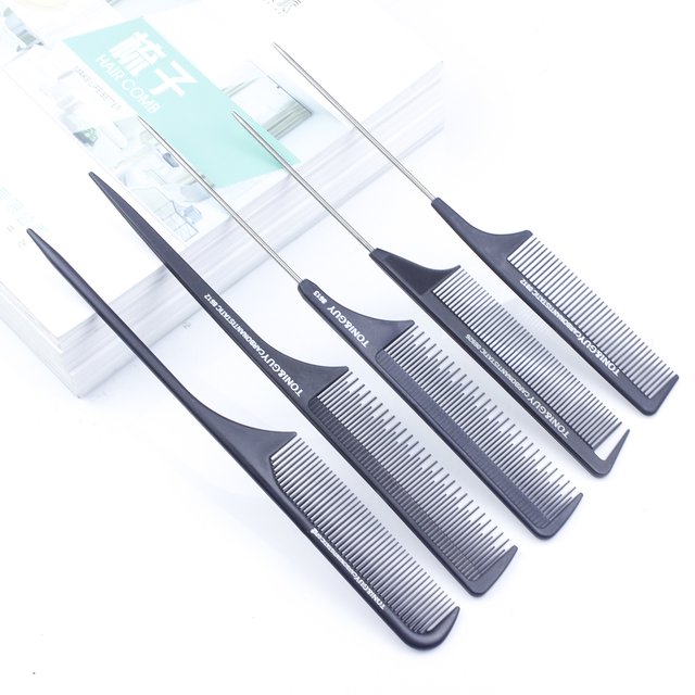Black Fine-tooth Hair Comb Anti-static Rat Tail Dyeing Combs Steel Needle Hair Styling Beauty Tools Barber Shop Accessories 24cm