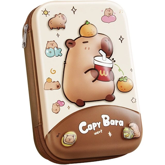 Capybara 3D Brown Large Capacity Pencil Case Stationery Pouch Pen Bag for School Office Supplies Girls Cosmetic Box EVA Holder