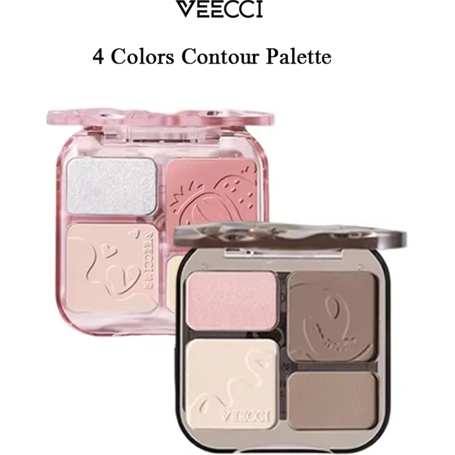 VEECCI 4 Color Contour Palette Powder Matte Shimmer Bronzer Highlighter Brighten Nude Tones Longlasting Facial Makeup