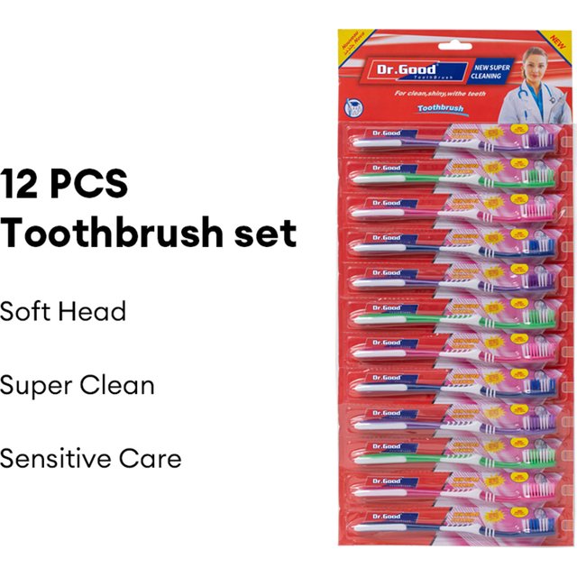 12pcs manual toothbrush with medium fur for oral cleaning, affordable for adults and families