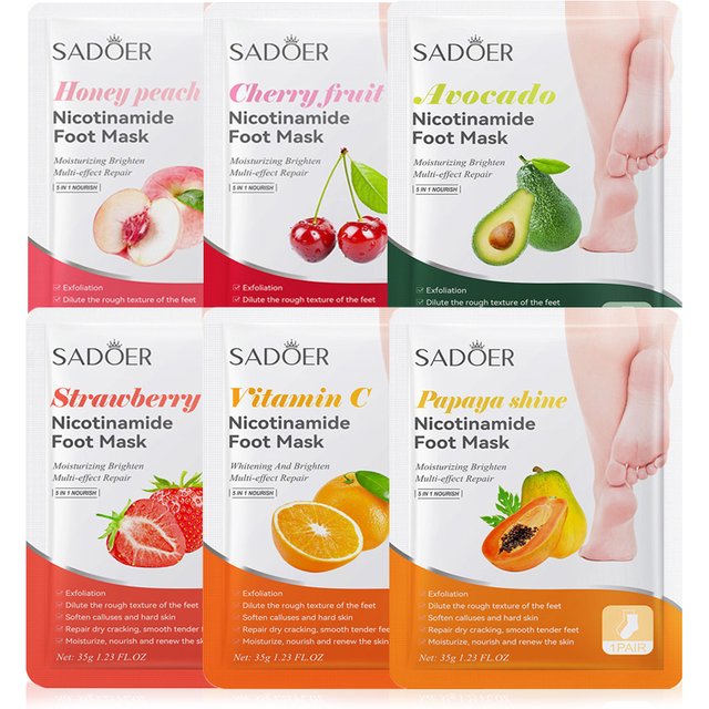 6 Pairs SADOER Fruits Foot Mask Moisturizing Foot Peeling Mask Exfoliating For Feet Spa Pedicure Exfoliant Feet Skin Care