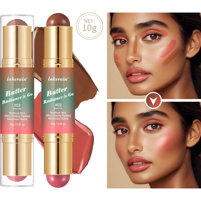Physicians Formula Stick multi-usages Butter Glow & Go, stick bronzer et blush double tête pour les joues, contours, fini brillant, bronze rose, blush cosmétique