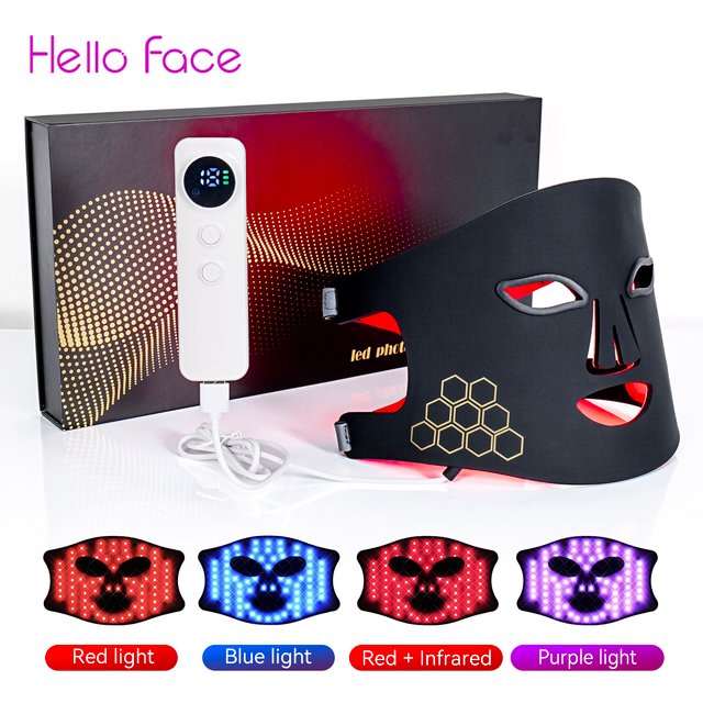 Hello Face Portable Red Infrared Blue LED Light Therapy Face Mask Acne Treatment, Skin Rejuvenation, Home Use for All Skin Types