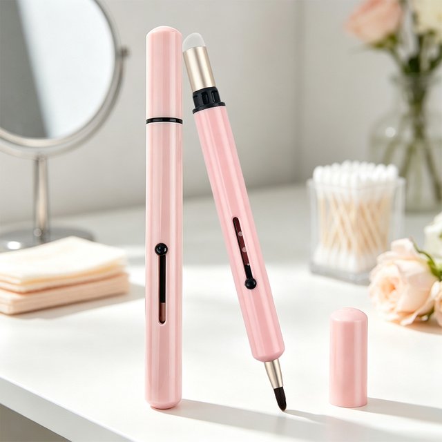 Portable Dual Ended Makeup Pen with Silicone Tip and Brush Head for Lip Gloss Concealer Blending Brushes Beauty Tool Telescopic