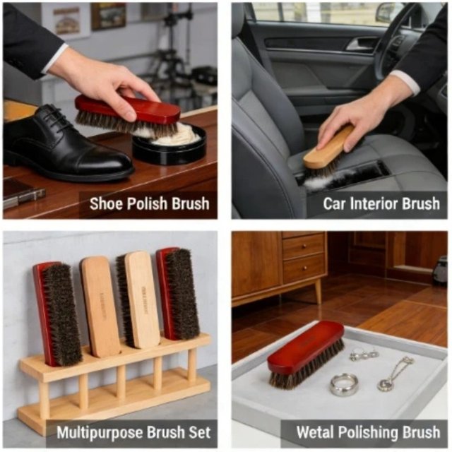 Multi Purpose Horsehair Brush Large Size Shoe Polish Brush Leather Cleaning Polishing Brush for Shoes Furniture Car Care