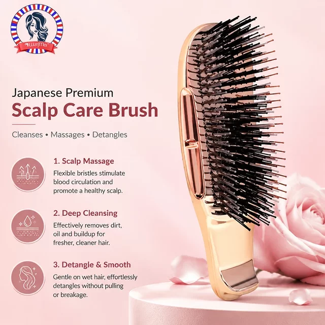 Japanese Premium Rose Gold Shampoo Brush Scalp Massager Wet Detangling Hair Cleaning Comb for Hair Care