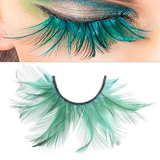 Faux cils en plumes extra longs, extension de cils, costume d'Halloween, mascara vert, Tim ade