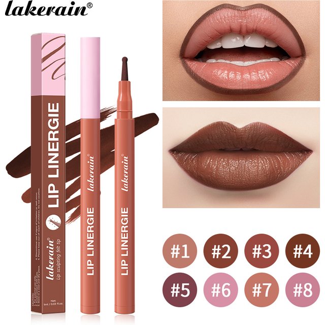 Lakerain Lip Liner Flexible Ballpoint Felt Tip Long Lasting Lip Liner Stain Waterproof No Transfer & Smudges 8 Color Lips Makeup
