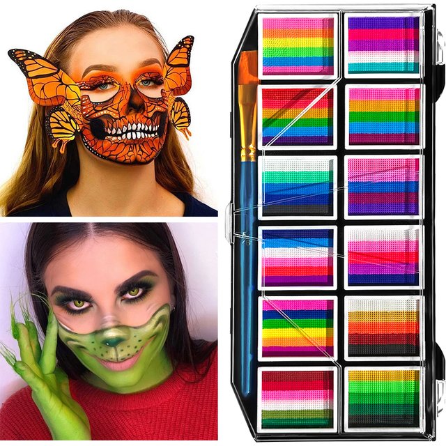 12 Colours Water-Soluble Rainbow Palette Children's Face Body Paint, Halloween Stage Makeup Body Paint Pigments Face Makeup