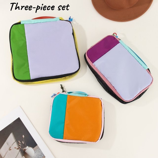 Three Piece Storage Bag Zipper Closure, Lightweight and Casual Style, Suitable for Makeup, Toiletries Travel and Business Travel