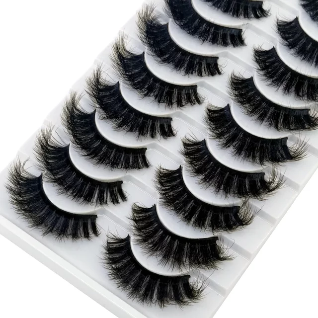 AMSDCN 10 pairs Eyelashes 3D Natural False Lashes Fluffy Soft Cross Fake Lashes Wispy Natural Long Eyelash Extension Makeup