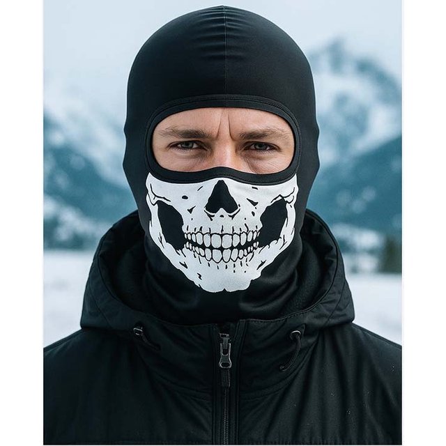 Outdoor Sports Motorcycle Fleece Lined Hood with Skull Print Warm Hat Scarf Set All-in-One Cold Protection Face Mask Outdoors